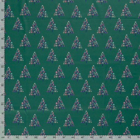 Tissu coton sapins fond menthe foncée
