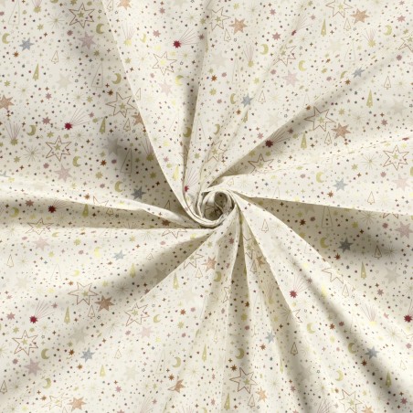 Tissu coton ciel étoilé glitter fond blanc cassé