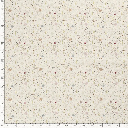 Tissu coton ciel étoilé glitter fond blanc cassé