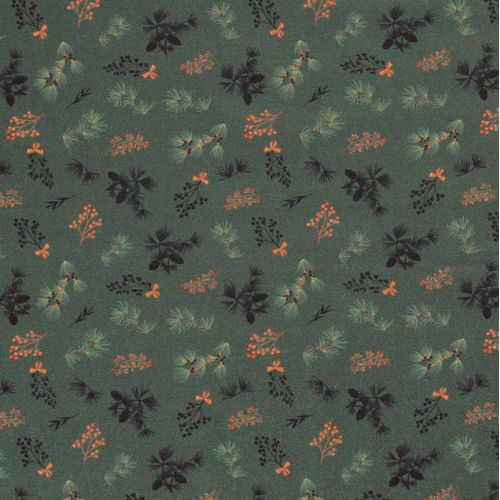 Tissu coton feuillage glitter fond vert mousse