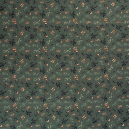 Tissu coton feuillage glitter fond vert mousse