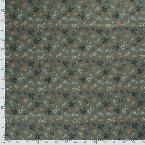 Tissu coton feuillage glitter fond vert mousse