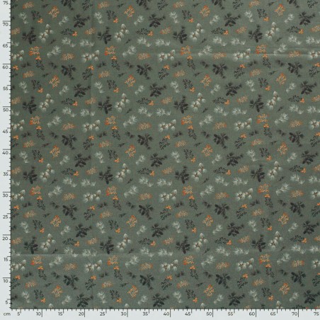 Tissu coton feuillage glitter fond vert mousse