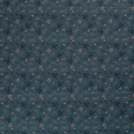 Tissu coton feuillage glitter fond gris foncé