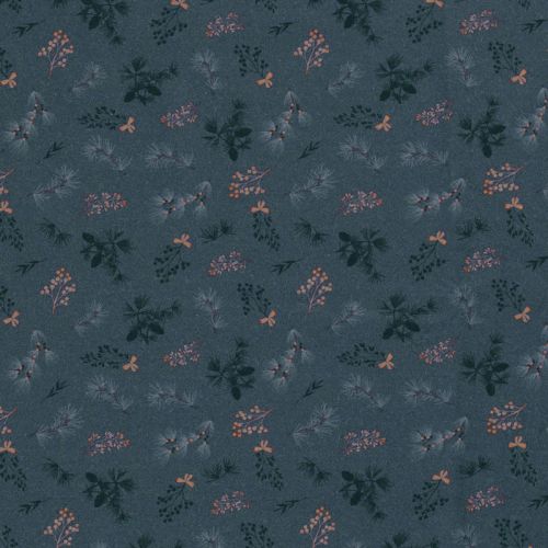Tissu coton feuillage glitter fond gris foncé