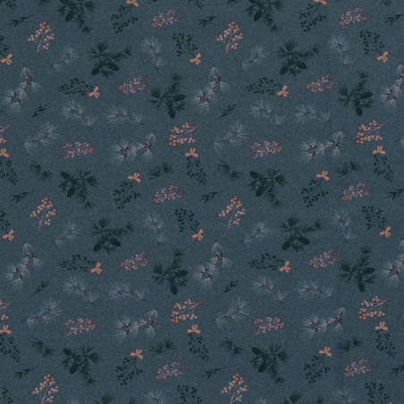 Tissu coton feuillage glitter fond gris foncé