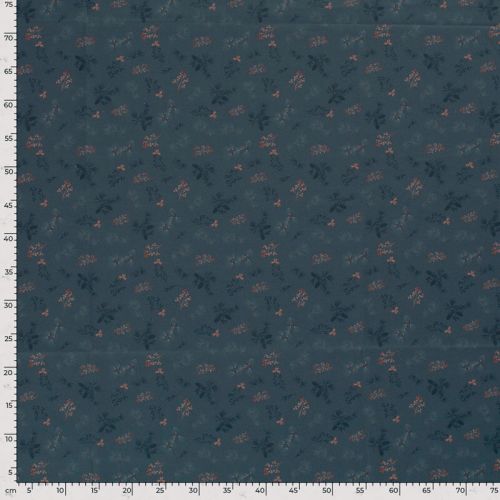 Tissu coton feuillage glitter fond gris foncé