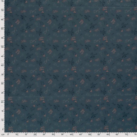 Tissu coton feuillage glitter fond gris foncé