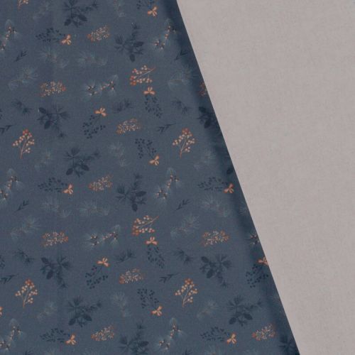 Tissu coton feuillage glitter fond gris foncé