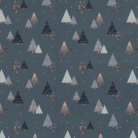 Tissu coton sapin glitter fond gris foncé 