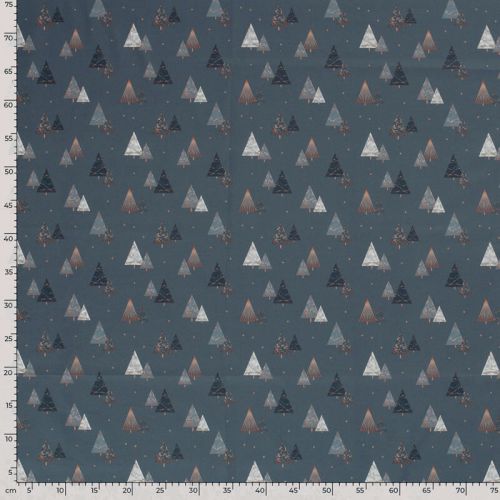 Tissu coton sapin glitter fond gris foncé 