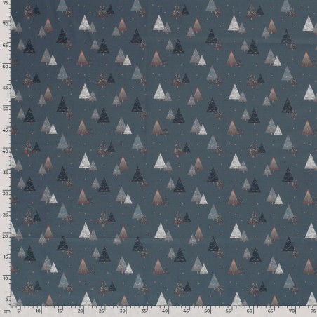 Tissu coton sapin glitter fond gris foncé 