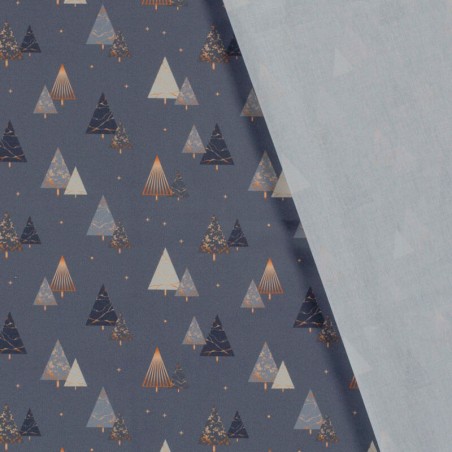Tissu coton sapin glitter fond gris foncé 