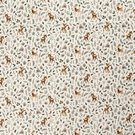 Tissu coton la forêt fête noël fond blanc