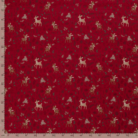 Tissu coton la forêt fête noël fond rouge