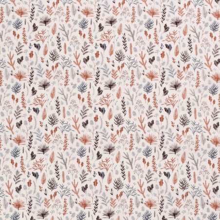 Tissu branches de houx fond blanc cassé