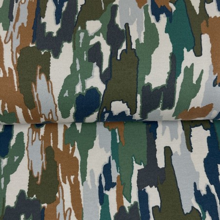 Tissu sweat fin Abstract Paint army Poppy 