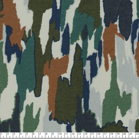 Tissu sweat fin Abstract Paint army Poppy 
