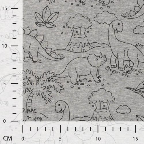 Tissu sweat minky dinos fond gris chiné