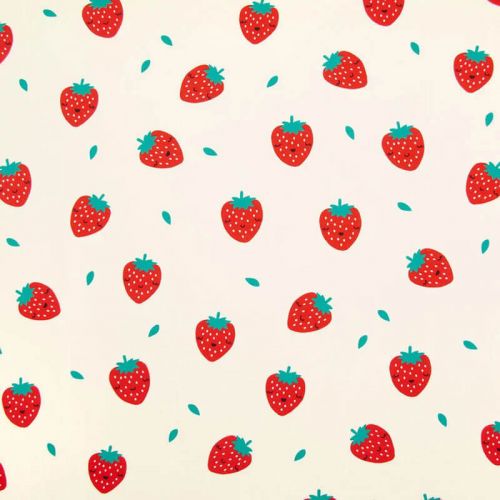 Tissu sweat fin fraises fond écru Poppy