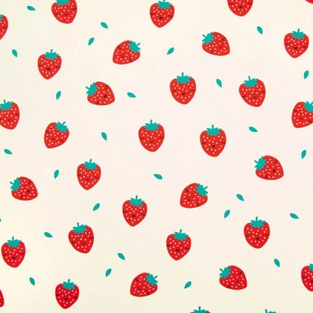 Tissu sweat fin fraises fond écru Poppy