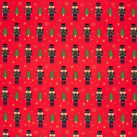 Tissu French Terry Casse-noisettes fond rouge