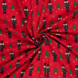 Tissu French Terry Casse-noisettes fond rouge