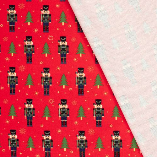 Tissu French Terry Casse-noisettes fond rouge