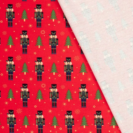 Tissu French Terry Casse-noisettes fond rouge