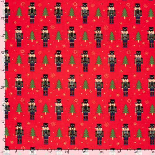 Tissu French Terry Casse-noisettes fond rouge