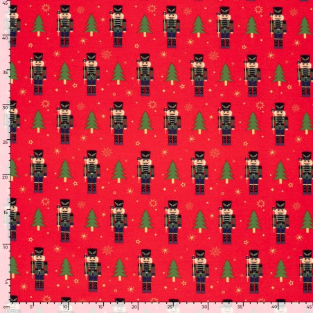 Tissu French Terry Casse-noisettes fond rouge
