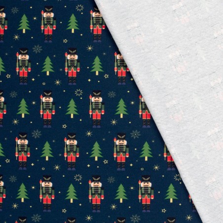 Tissu French Terry Casse-noisettes fond bleu marine 