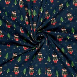 Tissu French Terry Casse-noisettes fond bleu marine 