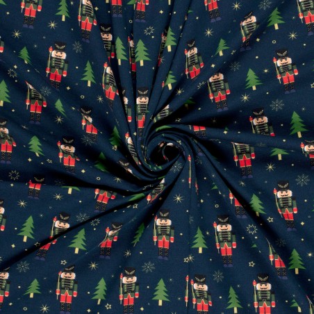 Tissu French Terry Casse-noisettes fond bleu marine 