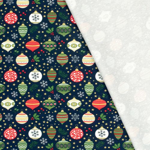Tissu French Terry boules de noël fond bleu marine 