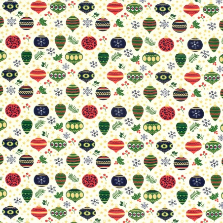 Tissu French Terry boules de noël fond écru 