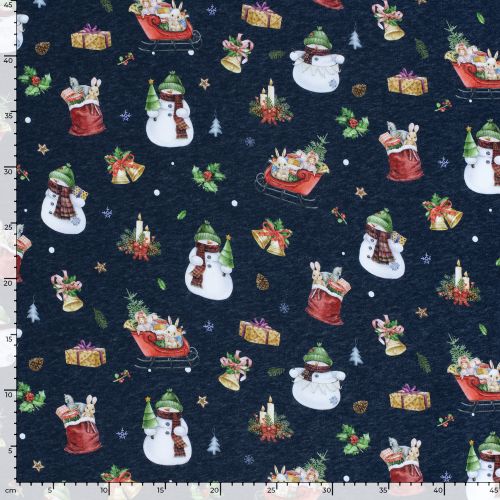 Tissu sweat Merry Christmas fond bleu marine