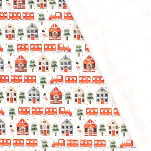 Tissu sweat Christmas trains fond blanc