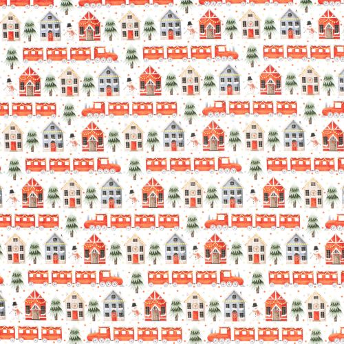 Tissu sweat Christmas trains fond blanc