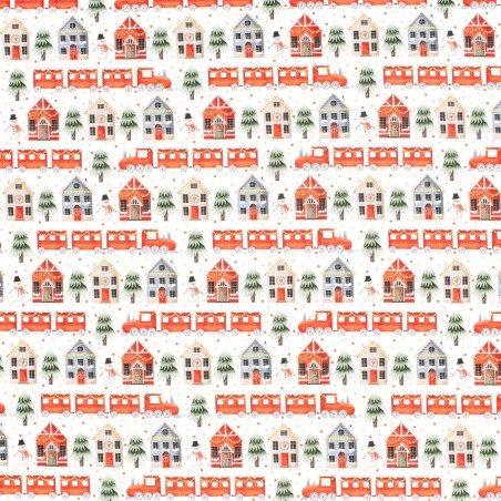 Tissu sweat Christmas trains fond blanc