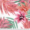 Tissu jersey viscose motif tropical rose fond blanc Tissu jersey viscose motif tropical rose fond blanc