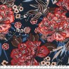 Tissu jersey viscose grosses fleurs orangées fond marine Tissu jersey viscose grosses fleurs orangées fond marine