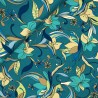 Tissu jersey viscose Fleurs 70's fond bleu