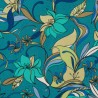 Tissu jersey viscose Fleurs 70's fond bleu