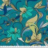Tissu jersey viscose Fleurs 70's fond bleu