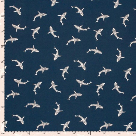 Tissu jersey requins fond marine