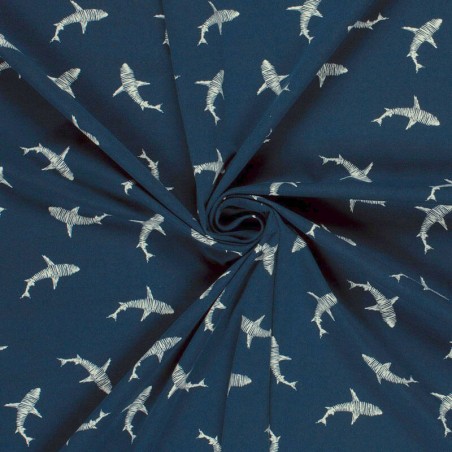 Tissu jersey requins fond marine