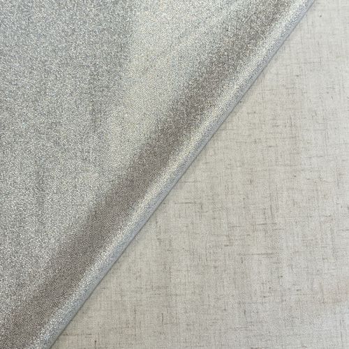 Tissu viscose lin paillettes holographiques argent fond beige chiné
