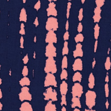Tissu viscose matrix rose fond bleu marine