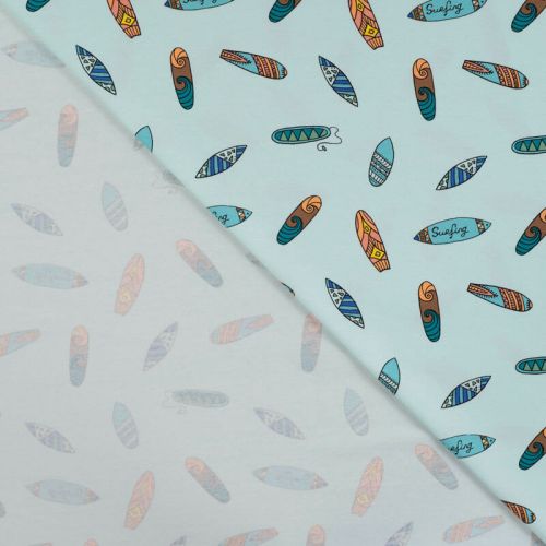 Tissu jersey surfboards fond bleu